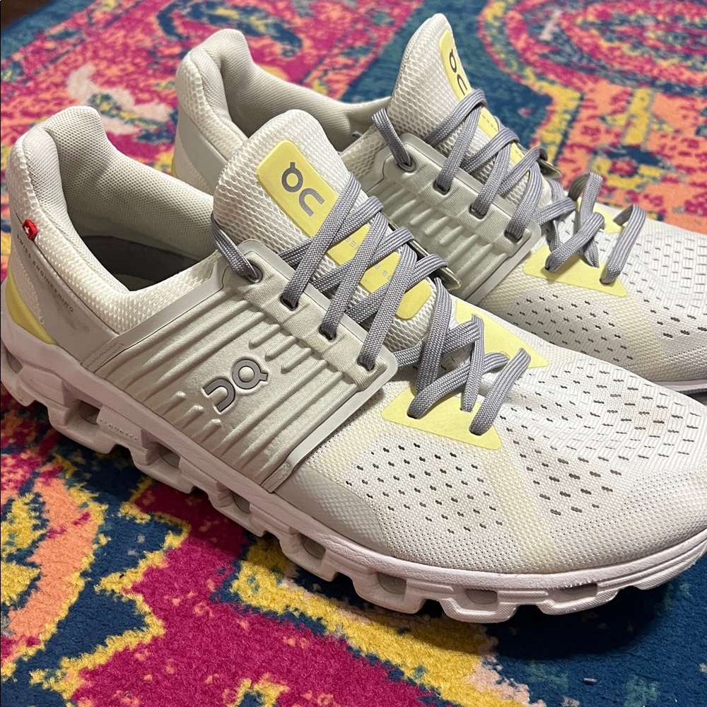 On Running Swiss Engineering Helion Cream and Yellow Athletic Shoes white